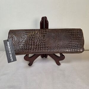 Maurizio Taiuti Brown Croc Embossed Italian Leather Clutch